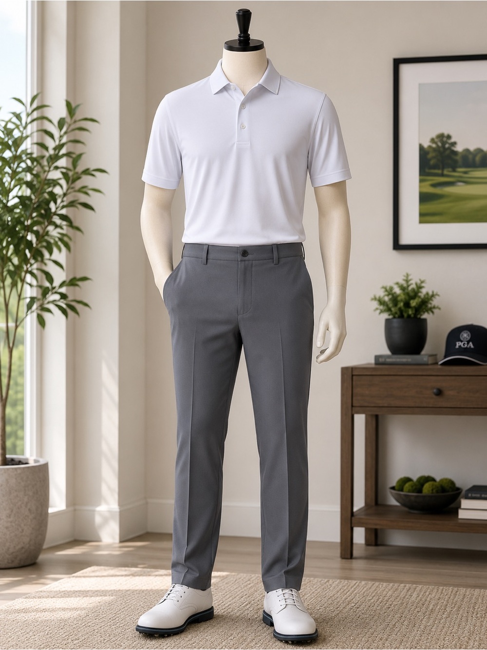 PGA Tour Men's Light Gray Dress Shirt with Black Logo Tag